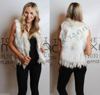 Women's Real Rabbit Fur Vest Knit Natural Leather Tassel Waistcoat Raccoon Fur Collar Winter Knitted Jacket Coat Wholesale - Matrix Studios