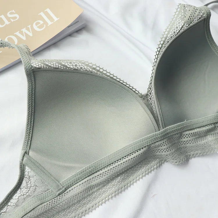 New Women 4 Colour Underwear French Wire-Free Ultra-thin Bralette Sexy Lace Triangle Cup Push Up Bra Set Cotton Bra and Panties - Matrix-studios.com