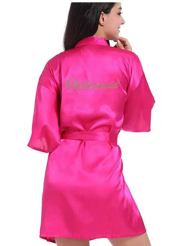 RB91 2017 Fashion Silk Bride of Mother Robe with Gold Letter Sexy Women Short Satin Wedding Kimono Sleepwear Get Ready Robe - Matrix-studios.com