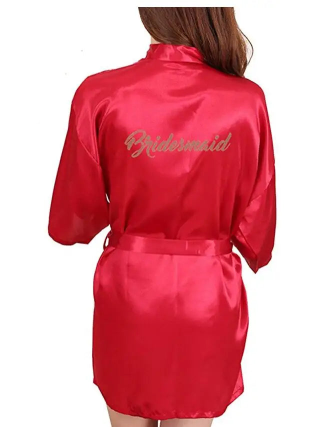 RB91 2017 Fashion Silk Bride of Mother Robe with Gold Letter Sexy Women Short Satin Wedding Kimono Sleepwear Get Ready Robe - Matrix-studios.com