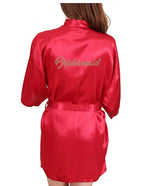RB91 2017 Fashion Silk Bride of Mother Robe with Gold Letter Sexy Women Short Satin Wedding Kimono Sleepwear Get Ready Robe - Matrix-studios.com