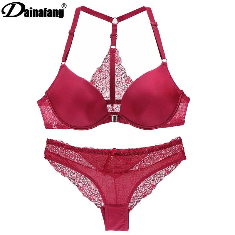 2022 New Sexy Halter Deep V Push Up Bras Set Solid Smooth Bow Decorative Women Underwear AB Cup Girls Lingerie - Matrix-studios.com