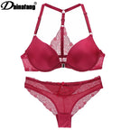 2022 New Sexy Halter Deep V Push Up Bras Set Solid Smooth Bow Decorative Women Underwear AB Cup Girls Lingerie - Matrix-studios.com