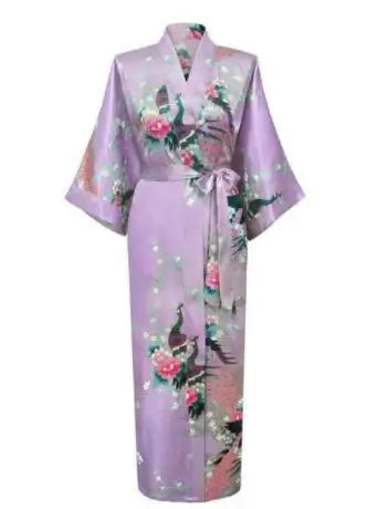 Plus Size XXXL Chinese Women Long Robe Print Flower Peacock Kimono Bathrobe Gown Bride Bridesmaid Wedding Robes Sexy Sleepwear - Matrix-studios.com