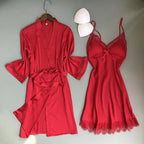 Sexy Women Rayon Kimono Bathrobe WHITE Bride Bridesmaid Wedding Robe Set Lace Trim Sleepwear Casual Home Clothes Nightwear - Matrix-studios.com
