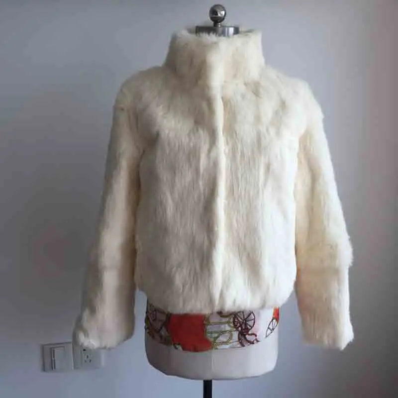 2023 New Women Real Rabbit Fur Mandarin Collar Coat Natural Pure Genuine Whole Skin Fur Jacket Full Pelt Fur Customize WSR61 - Matrix Studios