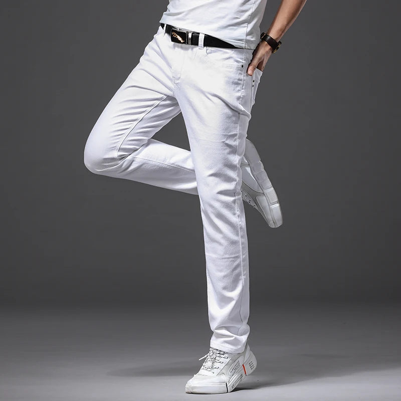 Men White Jeans Fashion Casual Classic Style Slim Fit Soft Trousers Male Brand Advanced Stretch Pants - Matrix Studios