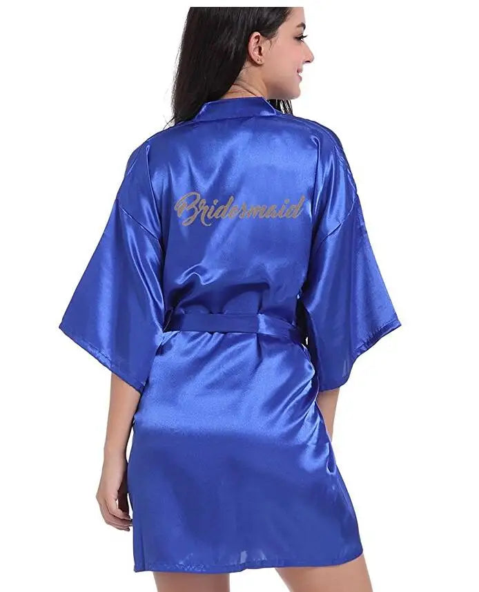 RB91 2017 Fashion Silk Bride of Mother Robe with Gold Letter Sexy Women Short Satin Wedding Kimono Sleepwear Get Ready Robe - Matrix-studios.com
