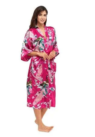 2015 Silk Bathrobe Women Satin Kimono Robes For Women Floral Robes Bridesmaids Long Kimono Robe Bride Silk Robe Dressing Gown - Matrix-studios.com