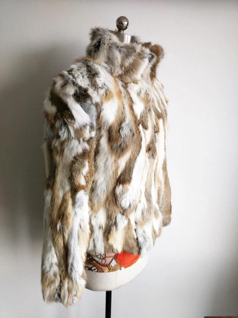 2023 New Women Real Rabbit Fur Mandarin Collar Coat Natural Pure Genuine Whole Skin Fur Jacket Full Pelt Fur Customize WSR61 - Matrix Studios