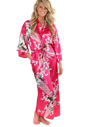 2015 Silk Bathrobe Women Satin Kimono Robes For Women Floral Robes Bridesmaids Long Kimono Robe Bride Silk Robe Dressing Gown - Matrix-studios.com