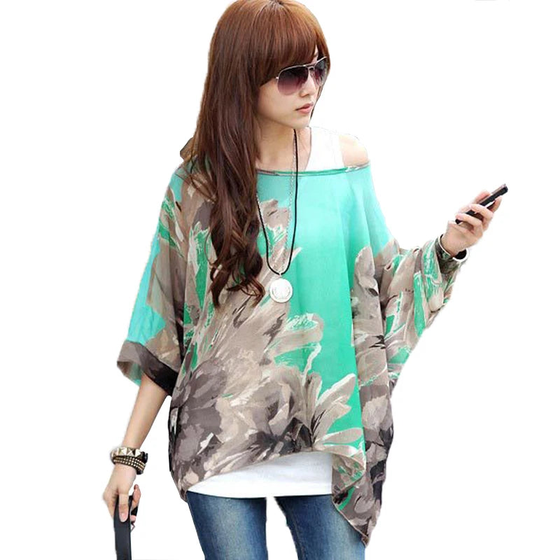 Summer Blouse Shirt 2021 New Fashion Women Casual Chiffon Blouses Tops Plus Size 4XL 5XL 6XL Batwing Sleeve Women's Shirts - Matrix-studios.com