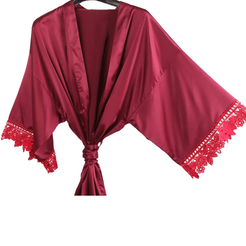 Bride Bridesmaid Lace Silky Satin Loungewear Monring robe  A9007 - Matrix-studios.com