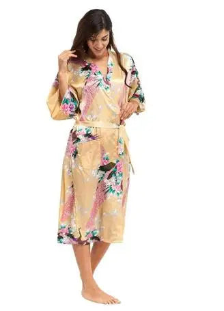 2015 Silk Bathrobe Women Satin Kimono Robes For Women Floral Robes Bridesmaids Long Kimono Robe Bride Silk Robe Dressing Gown - Matrix-studios.com
