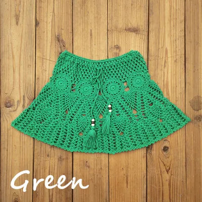 8 Color Hand Crochet Florens Skirt Women Sexy Beach cover up Skirt Boho Style elastic waistband - Matrix Studios