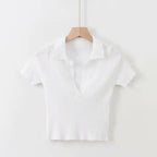 Summer ladies polo shirt women shorts short sleeve white solid cropped polo shirts mujer streetwear - Matrix-studios.com