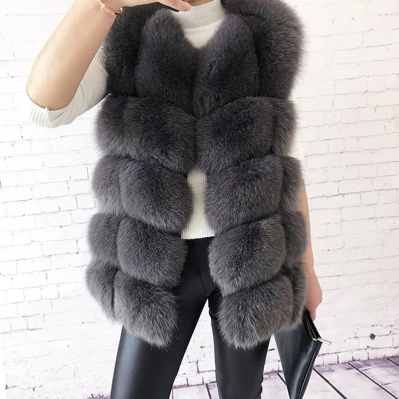 Women's High Quality Real Fox Fur Vest 100% Natural Real Fur 2019 Fashion Fur Coat Jacket Vest Genuine Leather Coat - Matrix Studios