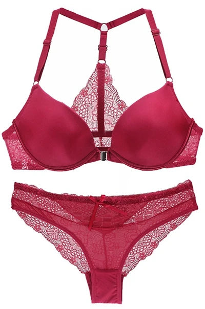 2022 New Sexy Halter Deep V Push Up Bras Set Solid Smooth Bow Decorative Women Underwear AB Cup Girls Lingerie - Matrix-studios.com