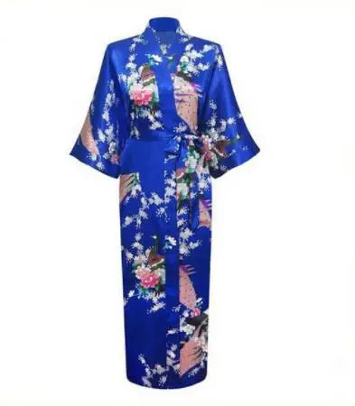 Plus Size XXXL Chinese Women Long Robe Print Flower Peacock Kimono Bathrobe Gown Bride Bridesmaid Wedding Robes Sexy Sleepwear - Matrix-studios.com