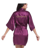 RB91 2017 Fashion Silk Bride of Mother Robe with Gold Letter Sexy Women Short Satin Wedding Kimono Sleepwear Get Ready Robe - Matrix-studios.com