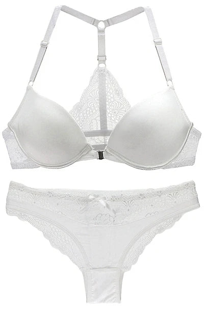 2022 New Sexy Halter Deep V Push Up Bras Set Solid Smooth Bow Decorative Women Underwear AB Cup Girls Lingerie - Matrix-studios.com