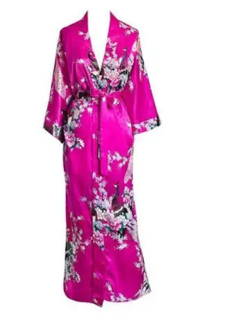 Plus Size XXXL Chinese Women Long Robe Print Flower Peacock Kimono Bathrobe Gown Bride Bridesmaid Wedding Robes Sexy Sleepwear - Matrix-studios.com