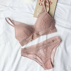 New Women 4 Colour Underwear French Wire-Free Ultra-thin Bralette Sexy Lace Triangle Cup Push Up Bra Set Cotton Bra and Panties - Matrix-studios.com