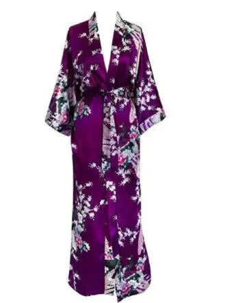 Plus Size XXXL Chinese Women Long Robe Print Flower Peacock Kimono Bathrobe Gown Bride Bridesmaid Wedding Robes Sexy Sleepwear - Matrix-studios.com