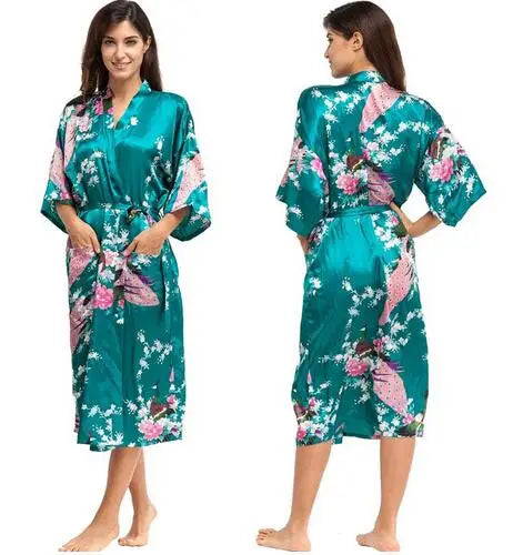 2015 Silk Bathrobe Women Satin Kimono Robes For Women Floral Robes Bridesmaids Long Kimono Robe Bride Silk Robe Dressing Gown - Matrix-studios.com