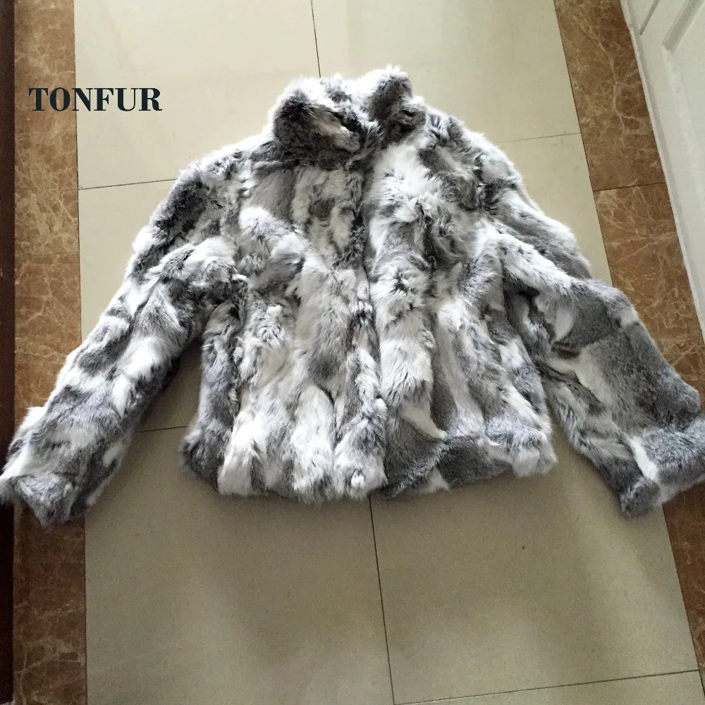 2023 New Women Real Rabbit Fur Mandarin Collar Coat Natural Pure Genuine Whole Skin Fur Jacket Full Pelt Fur Customize WSR61 - Matrix Studios