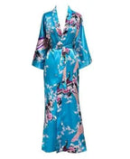 Plus Size XXXL Chinese Women Long Robe Print Flower Peacock Kimono Bathrobe Gown Bride Bridesmaid Wedding Robes Sexy Sleepwear - Matrix-studios.com