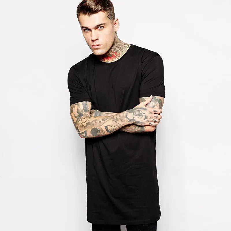 2026 Brand New Clothing Mens Black Mens Long T shirt Tops Hip Hop Man T-shirt Short Sleeve Casual Men Tee shirts For Male