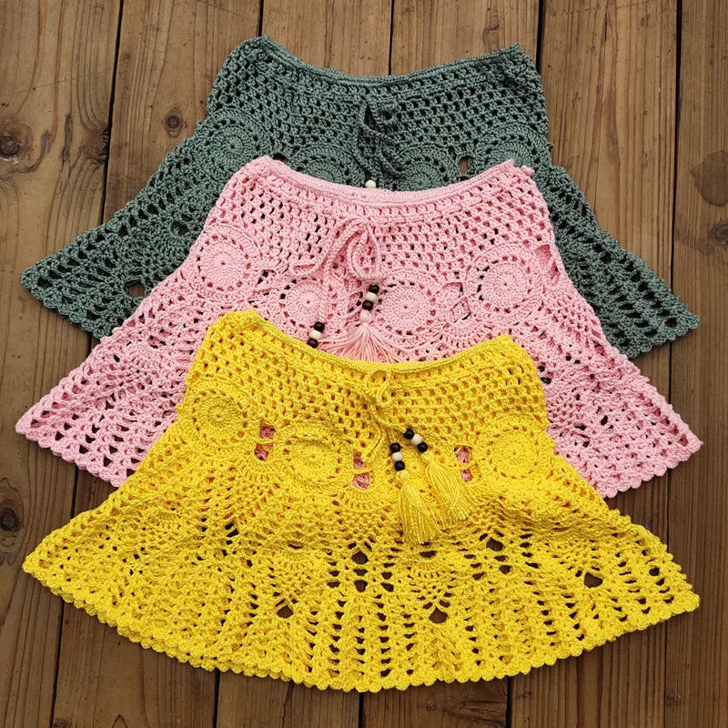 8 Color Hand Crochet Florens Skirt Women Sexy Beach cover up Skirt Boho Style elastic waistband - Matrix Studios