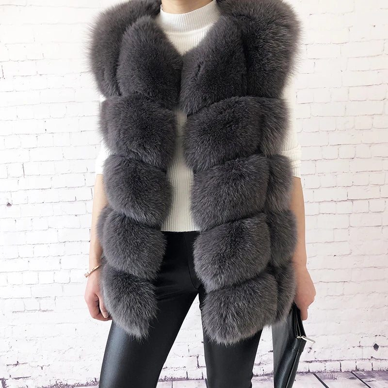 Women's High Quality Real Fox Fur Vest 100% Natural Real Fur 2019 Fashion Fur Coat Jacket Vest Genuine Leather Coat - Matrix Studios