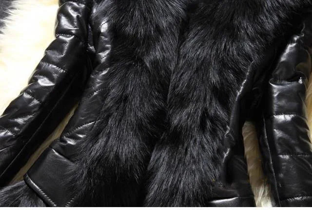 PU Leather Faux Fur Women Coat 2021 Casual Fluffy Coat Black Faux Fur Collar Jacket Coat - Matrix Studios