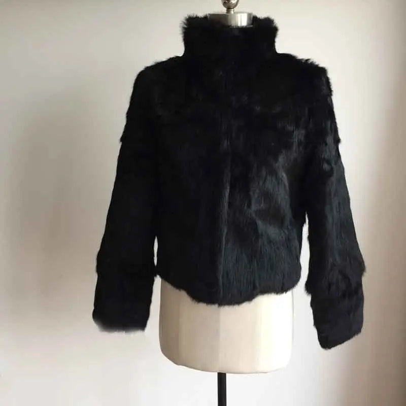 2023 New Women Real Rabbit Fur Mandarin Collar Coat Natural Pure Genuine Whole Skin Fur Jacket Full Pelt Fur Customize WSR61 - Matrix Studios