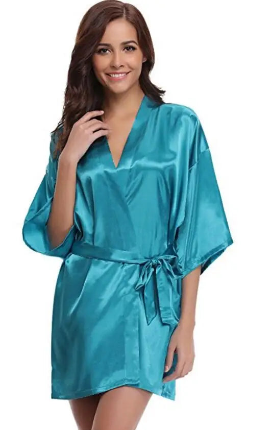 RB032 2018 New Silk Kimono Robe Bathrobe Women Silk Bridesmaid Robes Sexy Navy Blue Robes Satin Robe Ladies Dressing Gowns - Matrix-studios.com