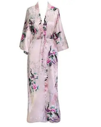 Plus Size XXXL Chinese Women Long Robe Print Flower Peacock Kimono Bathrobe Gown Bride Bridesmaid Wedding Robes Sexy Sleepwear - Matrix-studios.com