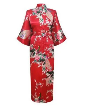 Plus Size XXXL Chinese Women Long Robe Print Flower Peacock Kimono Bathrobe Gown Bride Bridesmaid Wedding Robes Sexy Sleepwear - Matrix-studios.com