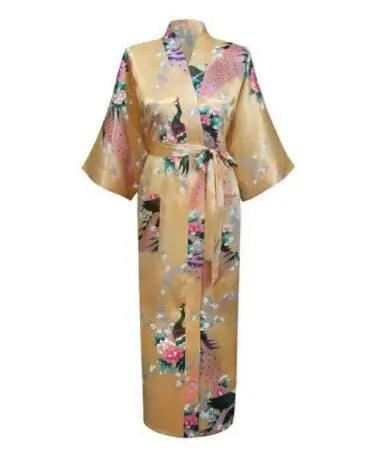 Plus Size XXXL Chinese Women Long Robe Print Flower Peacock Kimono Bathrobe Gown Bride Bridesmaid Wedding Robes Sexy Sleepwear - Matrix-studios.com