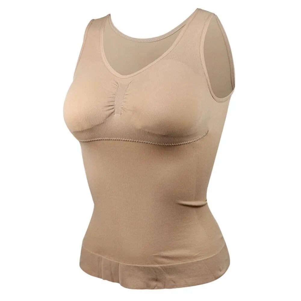 Women Tummy Control Shapewear Classic 2-IN-1 with Padded Bra High Elastic Vest Body Shaper Slim Up Lift Corset Cami Tank Tops - Matrix-studios.com