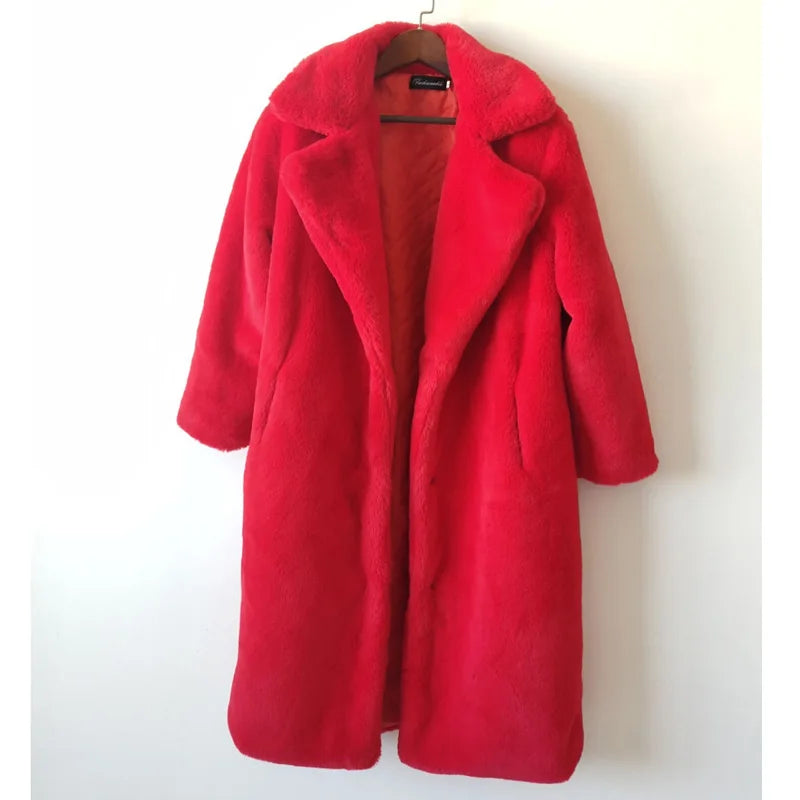 Winter Women High Quality Faux Rabbit Fur Coat Luxury Long Fur Coat Loose Lapel OverCoat Thick Warm Plus Size Female Plush Coats - Matrix Studios