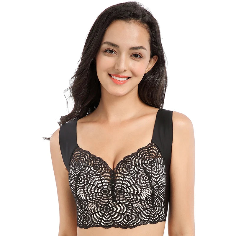 No Rims Lingeries Seamless Underwear Women Push Up Bra Plus Size 52/120CDE Lace Ice silk Bra Gathering  Sleep Bra Women Vest Bra - Matrix Studios