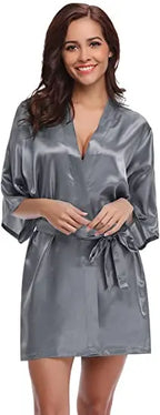 Green Nightgown Solid Color Kimono Lady Elegant Bathrobe Satin Homewear Wedding Bridal Gift Sleepwear Sexy Intimate Lingerie - Matrix-studios.com