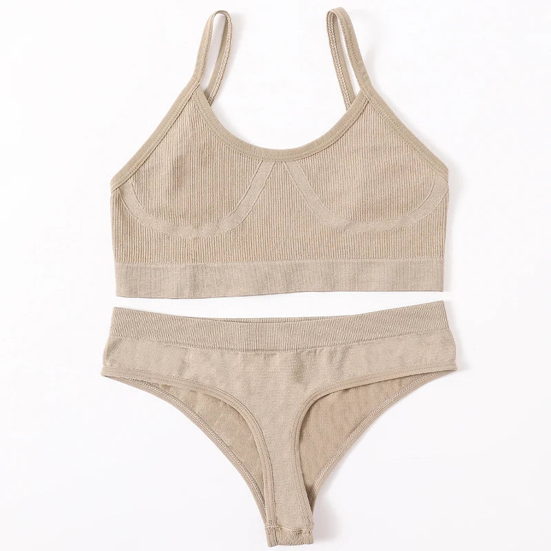 Women Seamless Bra And Panties Set U-Back Bralette Top Comfort Breathable Briefs Ribbed Sexy Lingerie Sports Underwear Set - Matrix-studios.com
