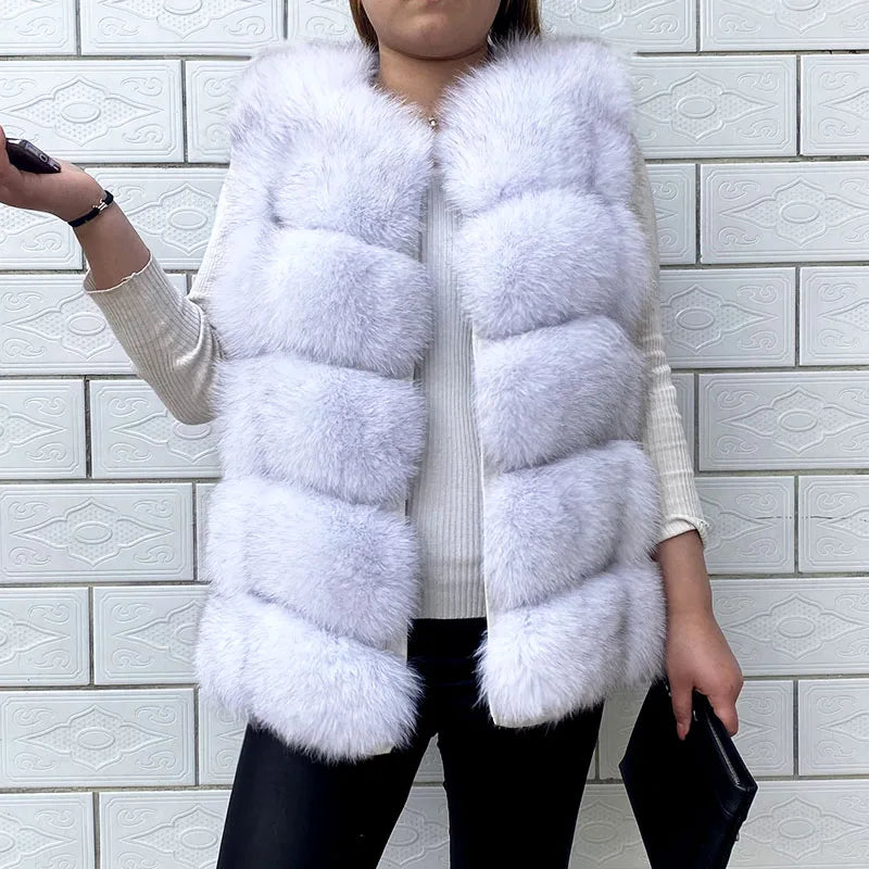 Women's High Quality Real Fox Fur Vest 100% Natural Real Fur 2019 Fashion Fur Coat Jacket Vest Genuine Leather Coat - Matrix Studios