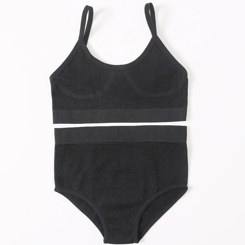 Women Seamless Bra And Panties Set U-Back Bralette Top Comfort Breathable Briefs Ribbed Sexy Lingerie Sports Underwear Set - Matrix-studios.com