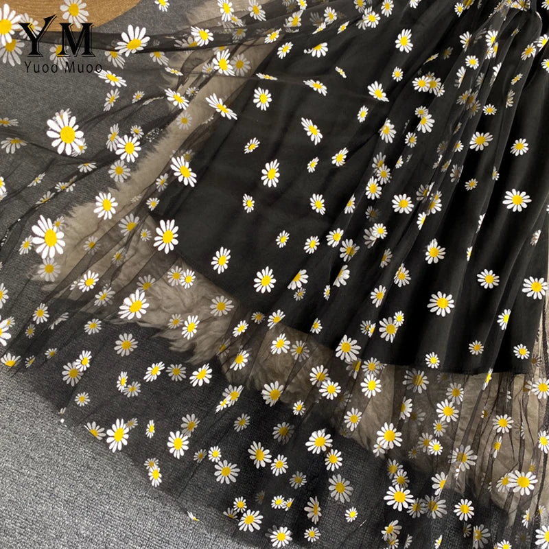 YuooMuoo Korean Fashion Daisy Flower Print Mesh Party Dress Summer Two Layers Spaghetti Strap Vacation Midi Dress Beach Vestidos - Matrix-studios.com