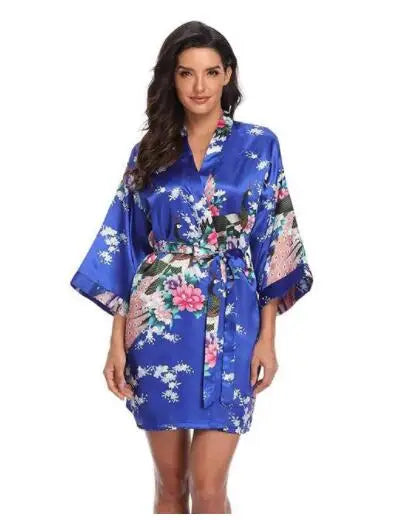 Sexy Print Kimono Gown Satin Women Bathrobe Bridal Wedding Gift Silky Sleepwear Nightdress Oversize 3XL Nightgown Homewear - Matrix-studios.com