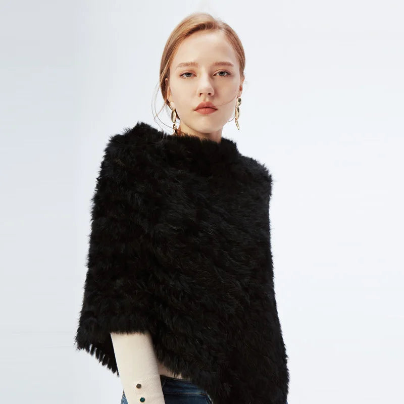 Women's Real Rabbit Fur Poncho Vest Natural Leather Winter Jacket Wrap Coat Shawl  Wedding Party Knitted Fur Vest Wholesale - Matrix Studios
